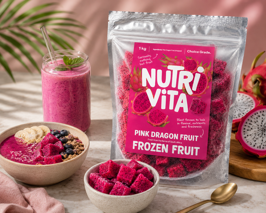 NutriVita Happy Gut Box — frozen pink dragon fruit, papaya and pineapple